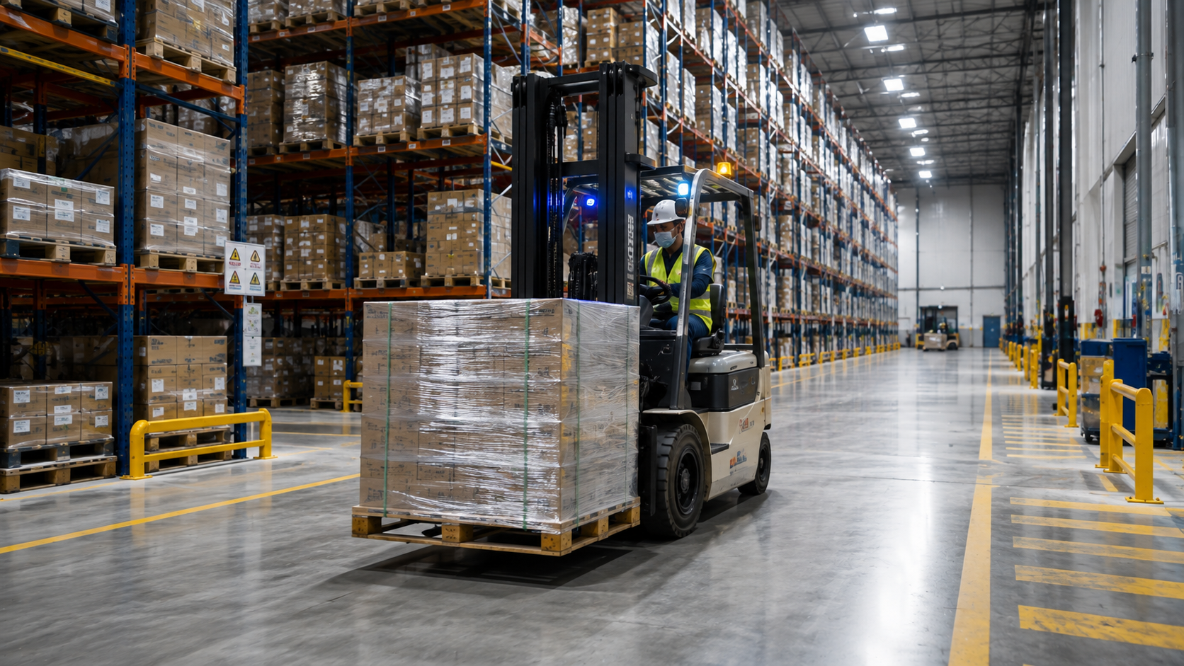 Warehouse racking aisle